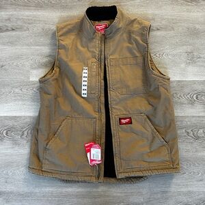 Milwaukee Vest Men's 2XL Heavy Duty Brown Sherpa Lined with 5-Pockets